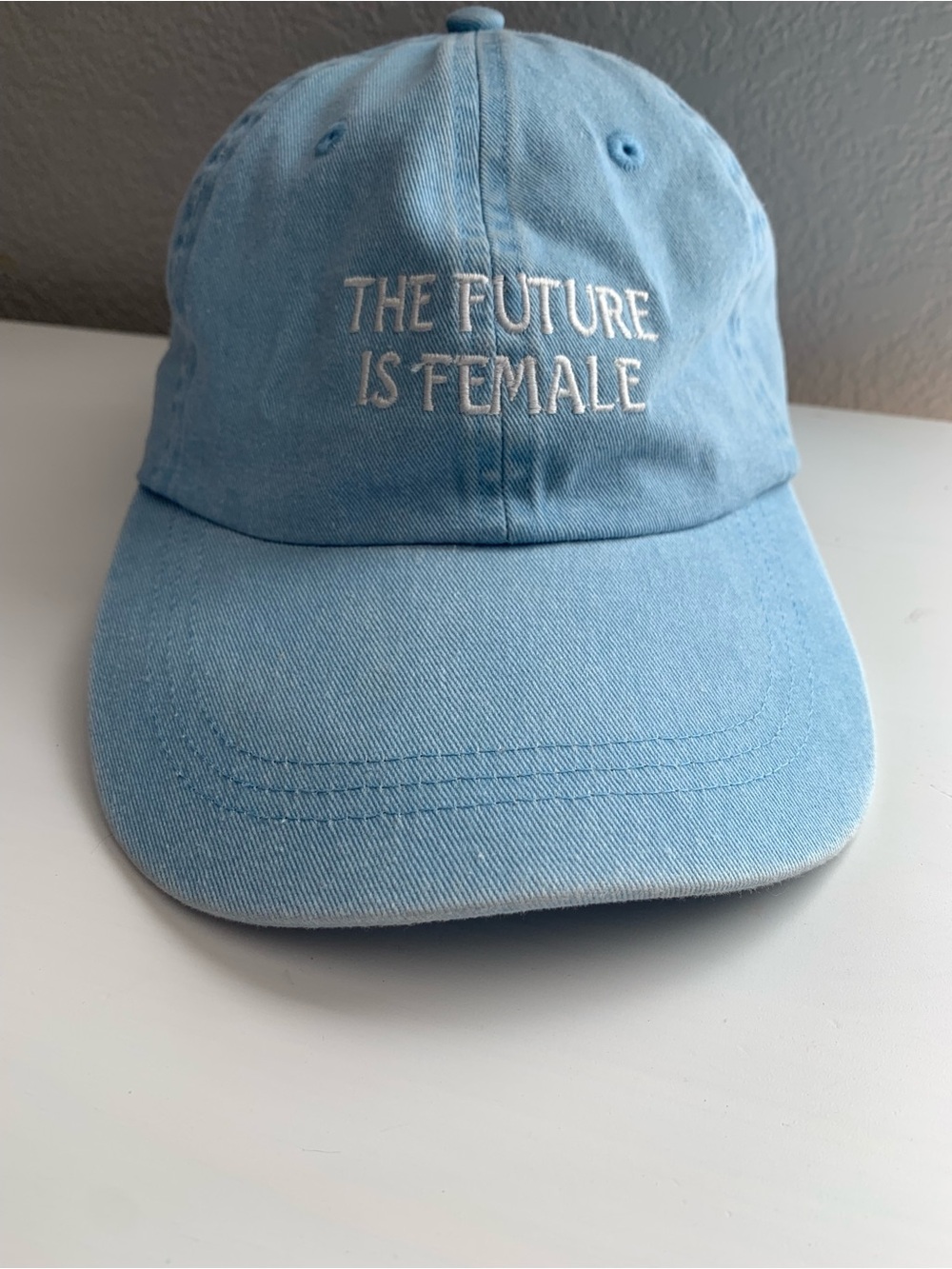 The Future Is Female Embroidered Light Wash Baseball Cap